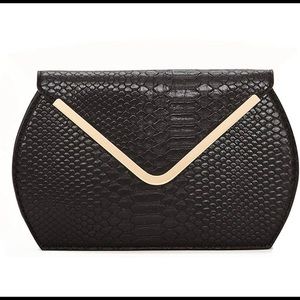 New Black Vegan Snake Skin Lulu Dharma Clutch.